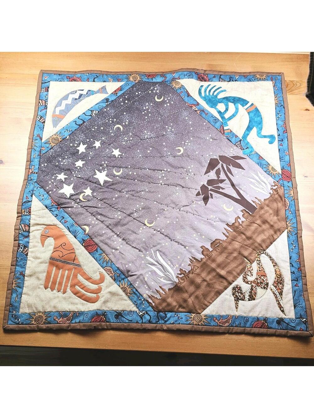 Handmade Southwestern Quilt Wall Hanging- Kokopelli, Eagle, Snake -Signed 2000